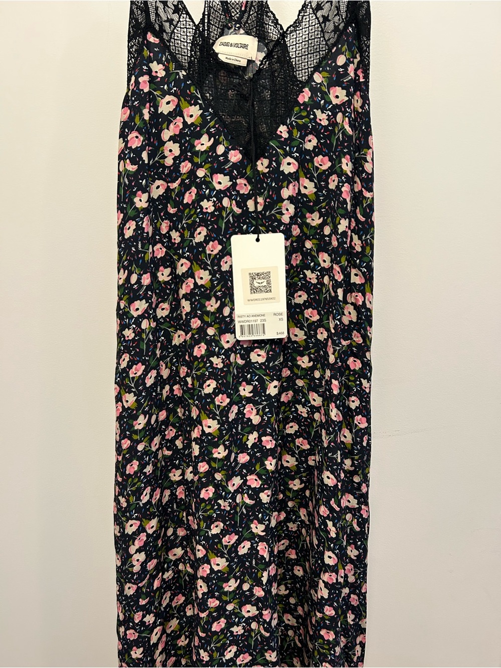 Zadig & Voltaire Black Floral Slip Dress with Pink Accents - Picture 5 of 8